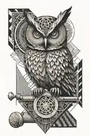 owl holding a scroll across tattoo design idea