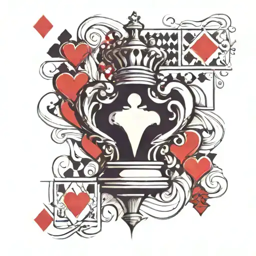 CHESS BOARD WITH ACE OF HEARTS CARD STUCK IN THE MIDDLE, GIVING AN EARTHQUAKE LIKE EFFECT ON THE CHESS BOARD tattoo design idea