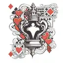 CHESS BOARD WITH ACE OF HEARTS CARD STUCK IN THE MIDDLE, GIVING AN EARTHQUAKE LIKE EFFECT ON THE CHESS BOARD tattoo design idea