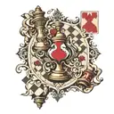 CHESS BOARD WITH ACE OF HEARTS CARD STUCK IN THE MIDDLE, GIVING AN EARTHQUAKE LIKE EFFECT ON THE CHESS BOARD tattoo design idea