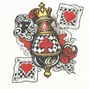 CHESS BOARD WITH ACE OF HEARTS CARD STUCK IN THE MIDDLE, GIVING AN EARTHQUAKE LIKE EFFECT ON THE CHESS BOARD tattoo design idea