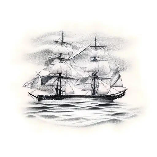 burning wooden ship tattoo design idea