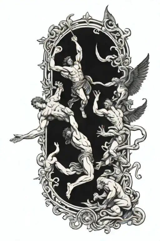Icarus falling, Hercules fighting Cerberus, Theseus and the Minotaur, Orpheus in the underworld. tattoo design idea