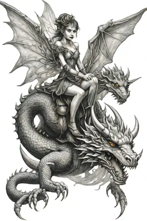 fairy riding dragon tattoo design idea