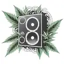 A geometric pattern of marijuana leaves forming a speaker blasting hip-hop beats tattoo design idea