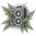 A geometric pattern of marijuana leaves forming a speaker blasting hip-hop beats tattoo design idea