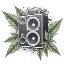 A geometric pattern of marijuana leaves forming a speaker blasting hip-hop beats tattoo design idea