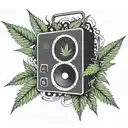 A geometric pattern of marijuana leaves forming a speaker blasting hip-hop beats tattoo design idea