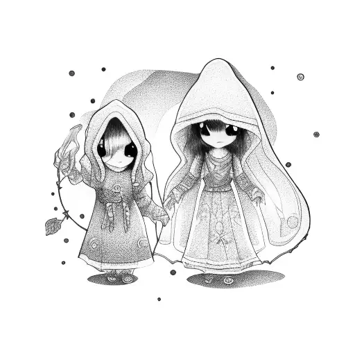 two little girls under blanket with flashlight tattoo design idea