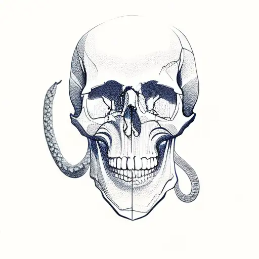 skull in front of aspen trees and coiled snake tattoo design idea
