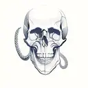 skull in front of aspen trees and coiled snake tattoo design idea