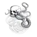 skull in front of aspen trees and coiled snake tattoo design idea