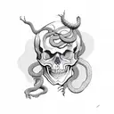 skull in front of aspen trees and coiled snake tattoo design idea
