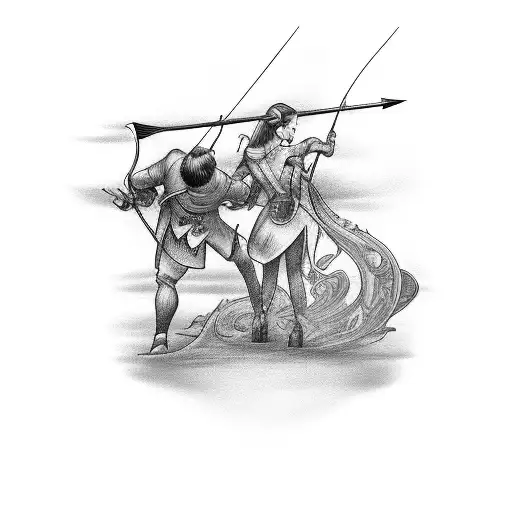 Couple tattoo with romantic bow and arrow tattoo design idea