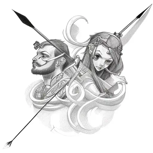 Couple tattoo with bow and arrow tattoo design idea