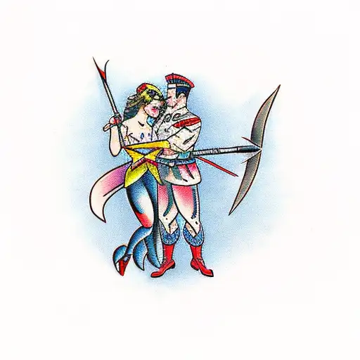 Couple tattoo with bow and arrow tattoo design idea