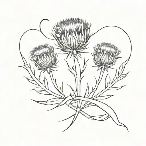 3 thistles with ribbon around it tattoo design idea