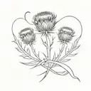 3 thistles with ribbon around it tattoo design idea
