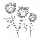 3 thistles with ribbon around it tattoo design idea