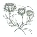 3 thistles with ribbon around it tattoo design idea