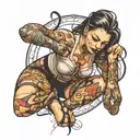 girl contorting in bondage tattoo design idea