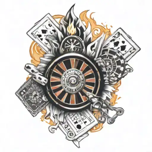 flames and roulette cards   tattoo design idea