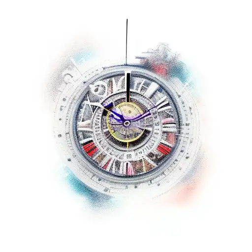 ideas of time, like surrealism clock, everything is cyclic and perfectly connected tattoo design idea