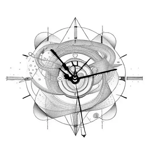 ideas of time, like surrealism clock, everything is cyclic and perfectly connected tattoo design idea
