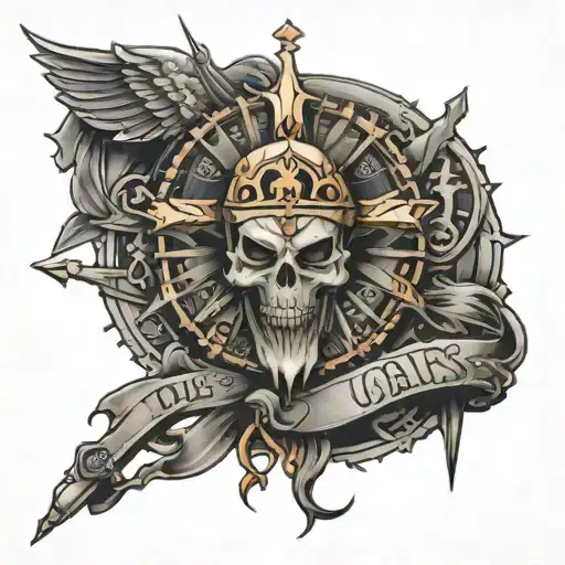 Christian war with text dues vault tattoo design idea