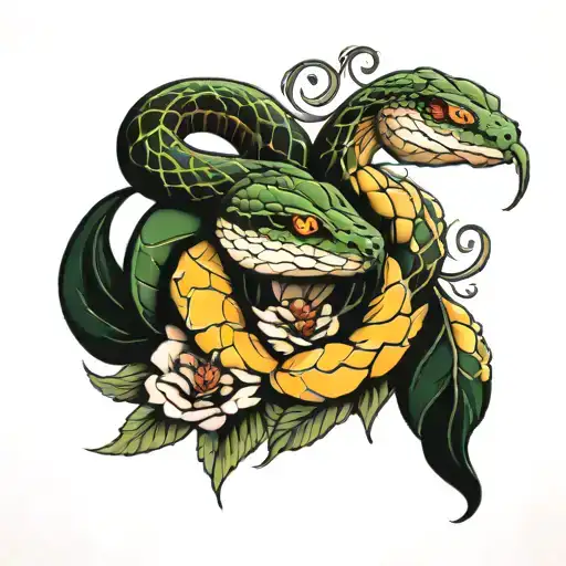 a snake wrapped around my arm with flowers growing tattoo design idea
