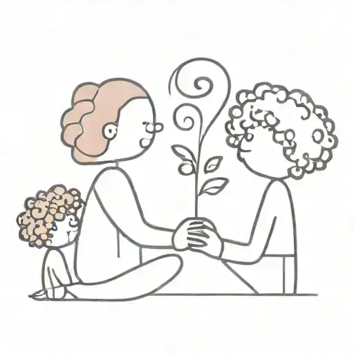 father and little daughter with curly hair approaching each other and the father bends down as he hands him a heart-shaped flower tattoo design idea