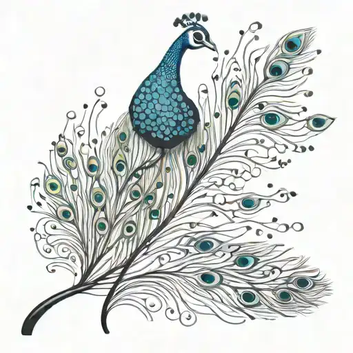 oxytocin molecule and tail of a peacock feather black tattoo design idea