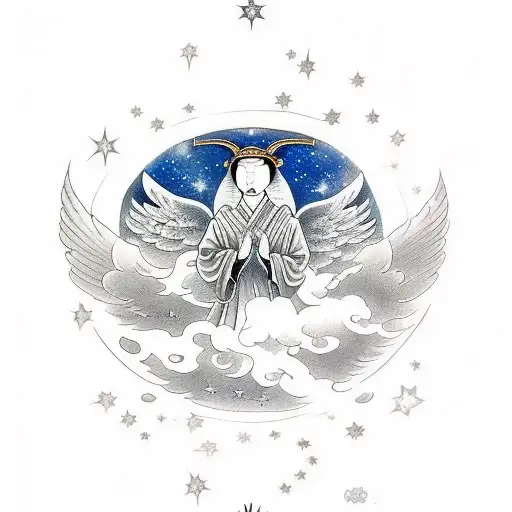 Archangel Raphael with Clouds and stars  tattoo design idea