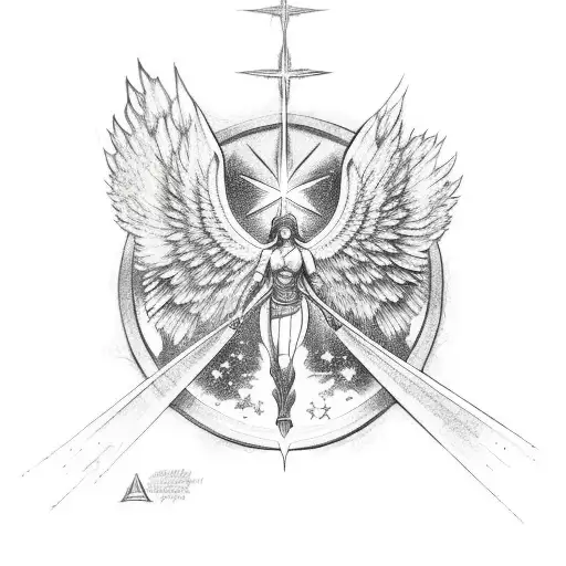 Archangel Raphael with Clouds and stars  tattoo design idea