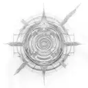 Design a tattoo concept featuring a temporal labyrinth interwoven with timelines, incorporating a pendulum as a central  tattoo design idea