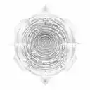 Design a tattoo concept featuring a temporal labyrinth interwoven with timelines, incorporating a pendulum as a central  tattoo design idea