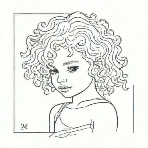 little  girl curly hair   tattoo design idea