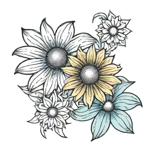 a single black eyed Susan and a single blue daisy tattoo design idea