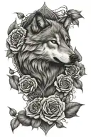 Full Arm tattoo design with Wolf, Roses, Values Discipline, Perseverance, Pain Everything symbolized tattoo design idea