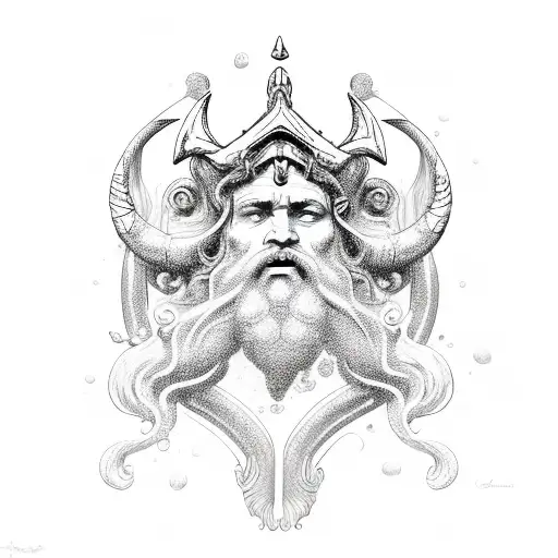 poseidon over stormy seas tattoo design idea