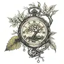 surreal willow tree with a branch twinging into a pocket watch on arm half top sleeve tattoo tattoo design idea