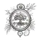 surreal willow tree with a branch twinging into a pocket watch on arm half top sleeve tattoo tattoo design idea