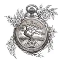 surreal willow tree with a branch twinging into a pocket watch on arm half top sleeve tattoo tattoo design idea