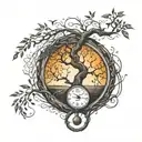 surreal willow tree with a branch twinging into a pocket watch on arm half top sleeve tattoo tattoo design idea