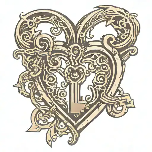 Interlocking J and S initials forming a heart shape with a key and lock motif tattoo design idea
