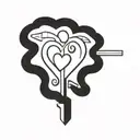 Interlocking J and S initials forming a heart shape with a key and lock motif tattoo design idea