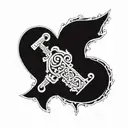 Interlocking J and S initials forming a heart shape with a key and lock motif tattoo design idea