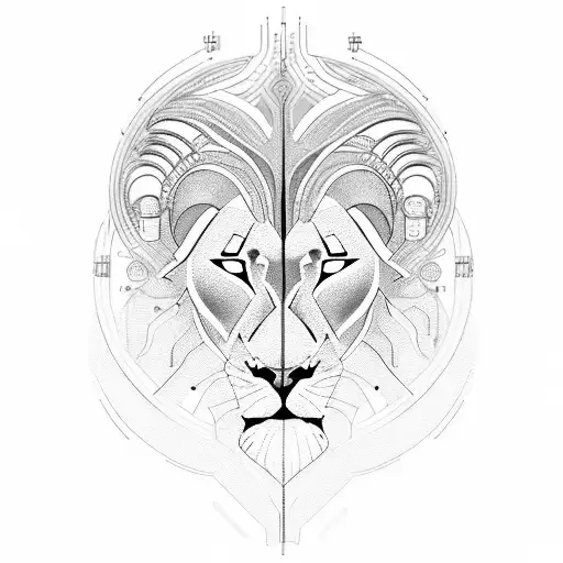 A futuristic cybernetic lion with circuit patterns integrated into its mane, symbolizing the fusion of technology and nature tattoo design idea