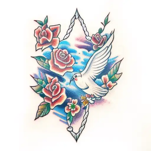 Banner dove clouds tattoo design idea