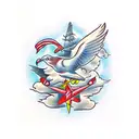 Banner dove clouds tattoo design idea
